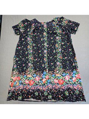 Smart Time Vintage Large House Dress Navy Floral Gown 100% Cotton Cottage Core